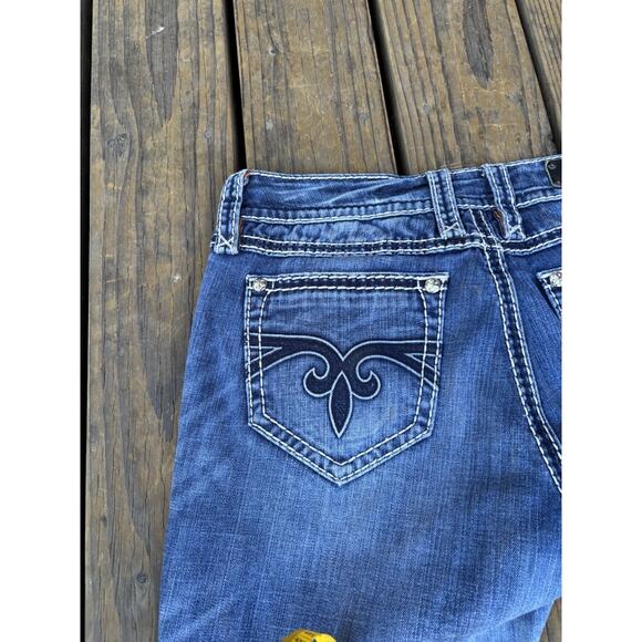 Rock Revival Jeans Women 32 Blue Denim BLAKE Easy Boot Cut Stretch Distressed - Picture 11 of 15